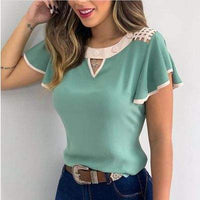Hollow Out Sexy Lace Blouse Elegant Butterfly Sleeve Solid Blouse Shirt Office Lady O Neck Ruffles Patchwork  Tops Natalia Home Fashion    Natalia Home Fashion