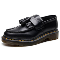 British Style Loafers Casual Round Toe Tassel Women's Leather Low Top Shoes Fashionable Slip-On Shoes