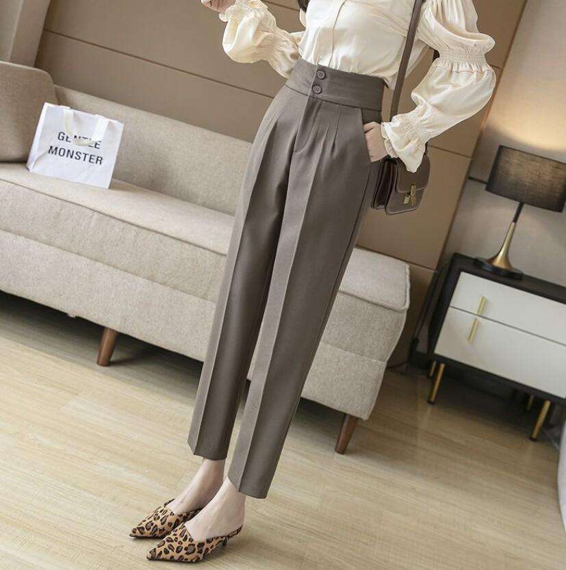 High Waisted Suit Pants for Women, Ankle Length Trousers, Vintage Clothing, British Style, Office Work wear Semi formal