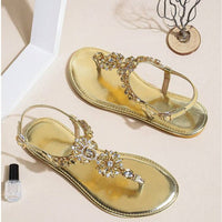 Ladies Rhinestones Sandals Summer Beach Slippers for Women Clip Toe Chain Sandals Shiny Crystal Fashion Casual Flat Bottom Shoes