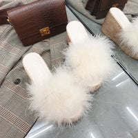Heels Slides Women's Shoes Woman Slippers Faux Fur Slides Wedge Platform Women Shoes Beach Sandals