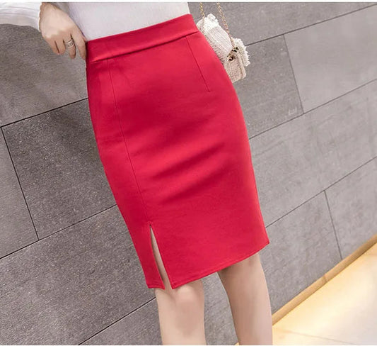Fashion Women Office Formal Pencil Skirt Spring summer Elegant Slim Front Slit Midi Skirts Natalia Home Fashion    Natalia Home Fashion