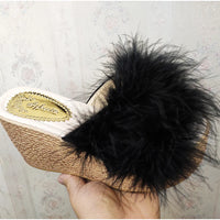 Heels Slides Women's Shoes Woman Slippers Faux Fur Slides Wedge Platform Women Shoes Beach Sandals