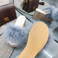 Heels Slides Women's Shoes Woman Slippers Faux Fur Slides Wedge Platform Women Shoes Beach Sandals