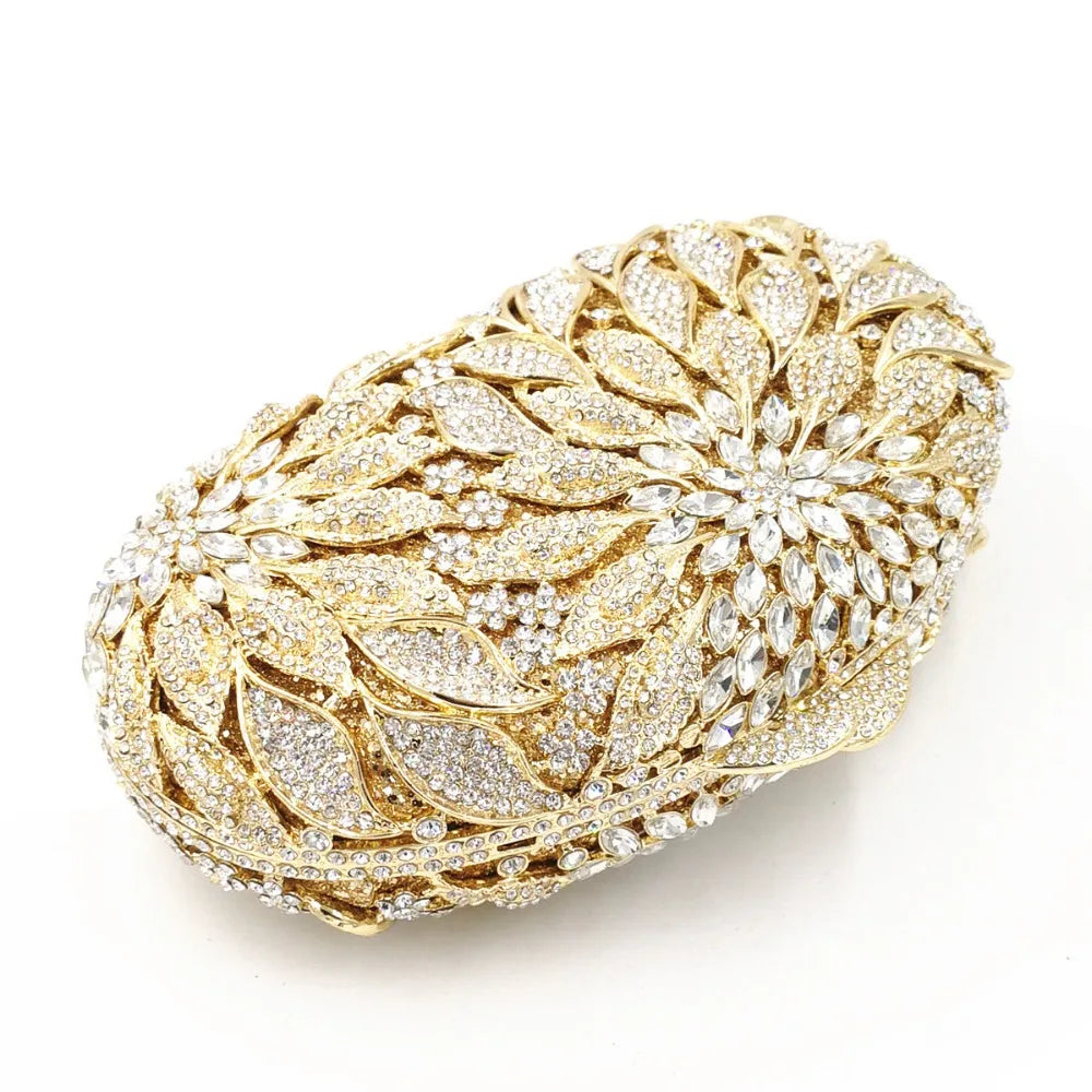 Luxury Crystal Clutch Purse Evening Bags Clutches Rhinestone Women Party Bag Diamond Leaves Shoulder Bags