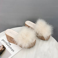 Heels Slides Women's Shoes Woman Slippers Faux Fur Slides Wedge Platform Women Shoes Beach Sandals