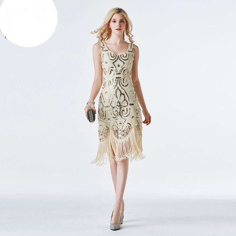 Fashion Women Dresses Flower Embroidered Beads Casual Dress Sequin Tassel Evening Party Dress