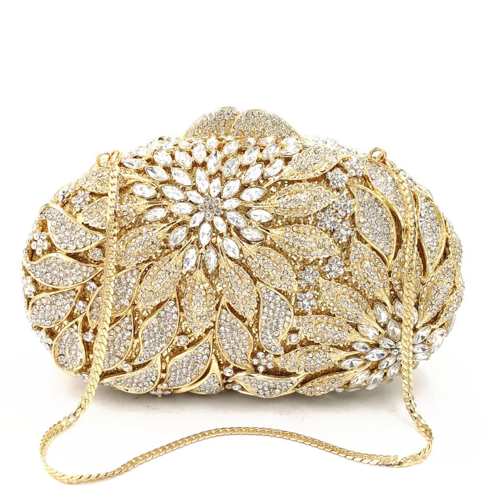 Luxury Crystal Clutch Purse Evening Bags Clutches Rhinestone Women Party Bag Diamond Leaves Shoulder Bags