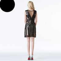 Sexy Sleeveless V-neck mesh sequin Bodycon Dress Chic Women Slim Women Slip Dress