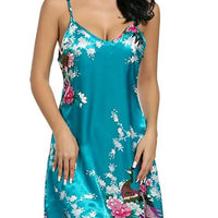 Satin Night Dress Women Nightgown Nightwear Night Shirts Casual Print Mini Dress Big Size Sleepshirt Chemise Nighty White XXL Yp