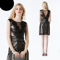 Sexy Sleeveless V-neck mesh sequin Bodycon Dress Chic Women Slim Women Slip Dress