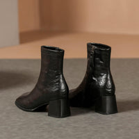 Woman Sheepskin Leather Shoes Spring Autumn Ankle Boots side Zip French Style Thick Heel Women's Short Boots