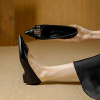 Sheepskin Bow Knot Casual wear Flats  Women's Work Pointed Toe Single Shoes small wedge style Heel