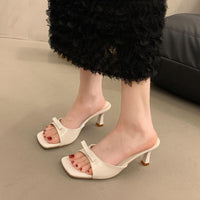 Slipper Mules Low High Heels Shoes   Summer Best Street Look Females Square Head Open Toe Bow Strappy Sandals Women Natalia Home Fashion    Natalia Home Fashion