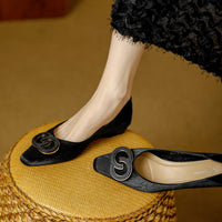 French Pointed Toe Ballerina  Style Slip-On Women's Shoes big buckle Embellished