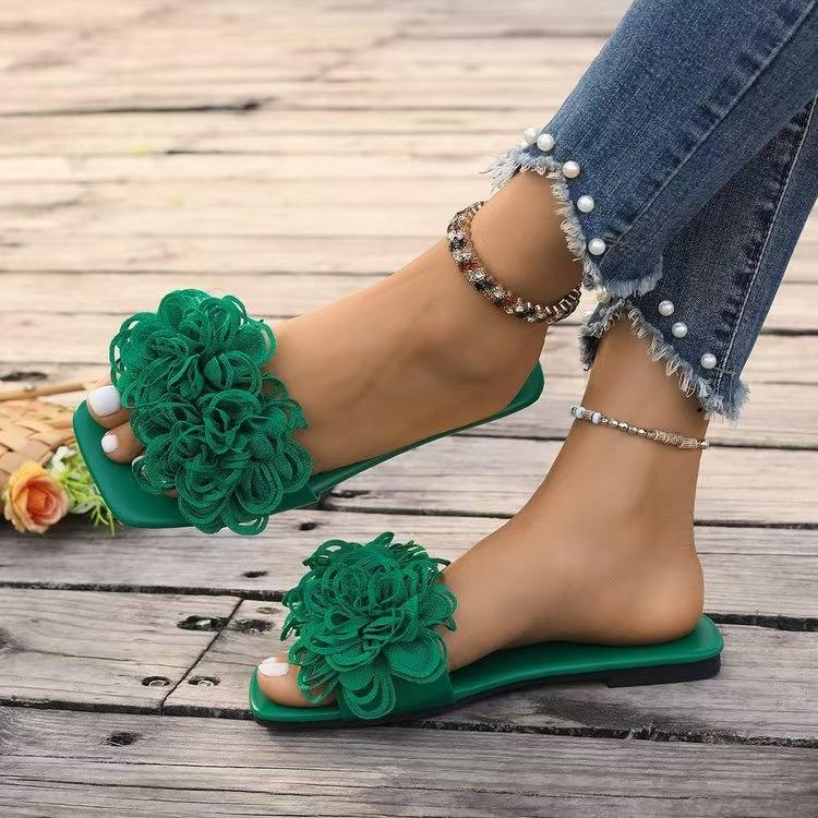 Women's Casual Floral Sandals Flat Bottom Beach Slippers Fashionable Comfortable PU Leather Outerwear Rubber Sole - Natalia Home Fashion