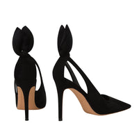 Women's High Heels Suede Stilettos Bow Detail Black Pointed Toe Pumps Sexy Temperament Footwear for Special Occasions