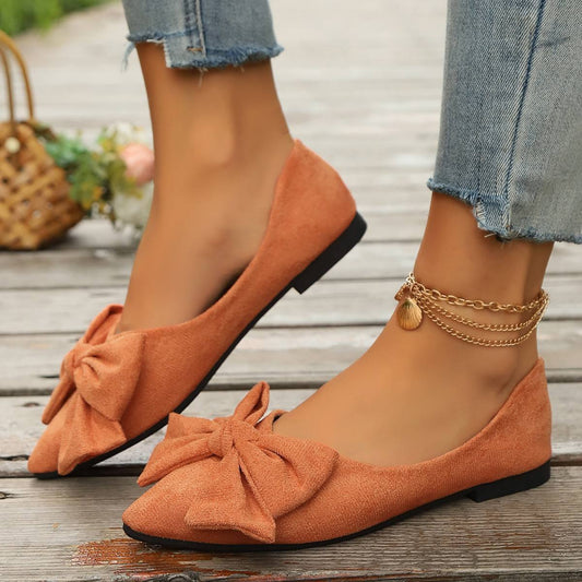 Fashion Print Bowtie Women's Flats Flock Round Toe Slip On Ballet Flats For Woman Ladies Casual Boat Shoes