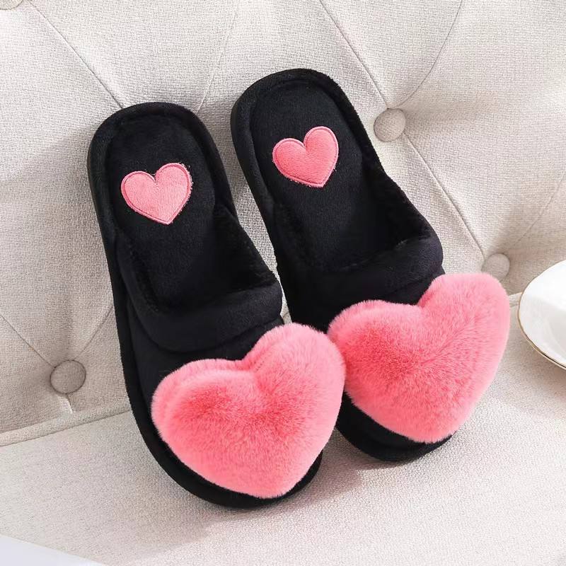 Warm Cotton Slippers Women's Cartoon Peach Heart Design Floor Anti-slip Home Slippers For girls - Natalia Home Fashion