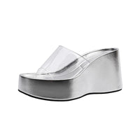 Thick Heel Platform Sandals Women's Summer Casual round Head PVC Material Beach Slippers Transparent Strap Casual Slip-On Shoes