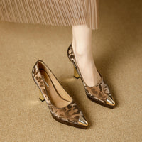 Fashion Women's Shoes Thin Block Heels 11cm Pointed Toe Shallow Mouth Ladies Pumps Party Shoes