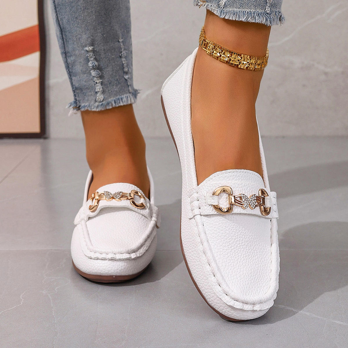 Women's Casual Slip on Mary Jane Shoes Spring Autumn Comfortable Round Toe Solid Soft Sole Flat Loafers