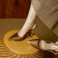 Women's Pumps Sexy Stiletto Sandals Fashion Metallic Pointed Toe Rear Hollow Out High Heels Single Shoes Lady Sandals