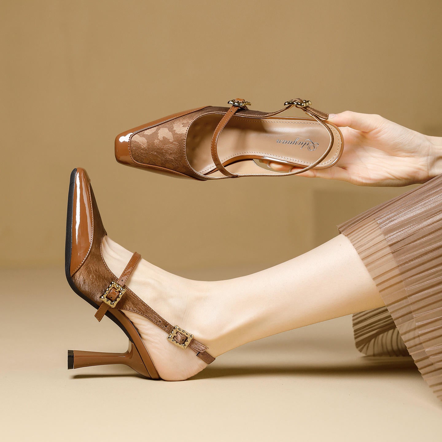 Comfortable Platform High Heels French Style Square Head Thin Strap Mule Women's Shoes