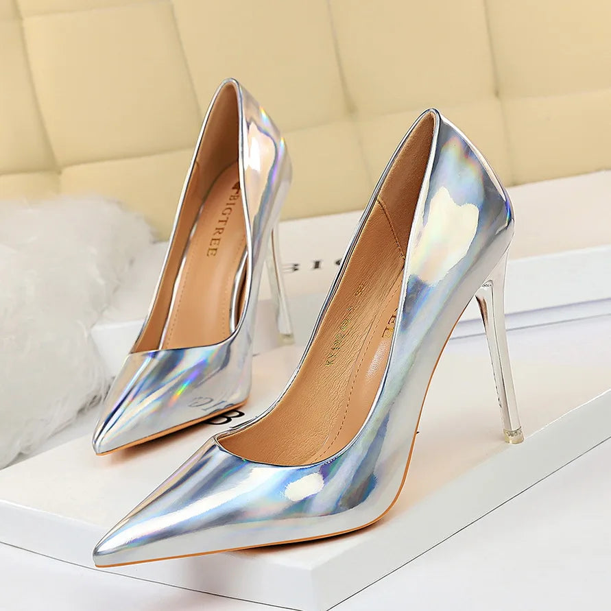 Women 10.5cm High Heels Valentine Pumps Luxury Glossy Stripper Stiletto Wedding Bridal Fetish Shoes
