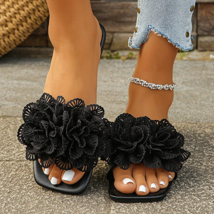 Women's Casual Floral Sandals Flat Bottom Beach Slippers Fashionable Comfortable PU Leather Outerwear Rubber Sole - Natalia Home Fashion