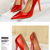 Women 10.5cm High Heels Valentine Pumps Luxury Glossy Stripper Stiletto Wedding Bridal Fetish Shoes