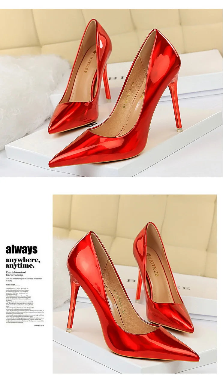 Women 10.5cm High Heels Valentine Pumps Luxury Glossy Stripper Stiletto Wedding Bridal Fetish Shoes