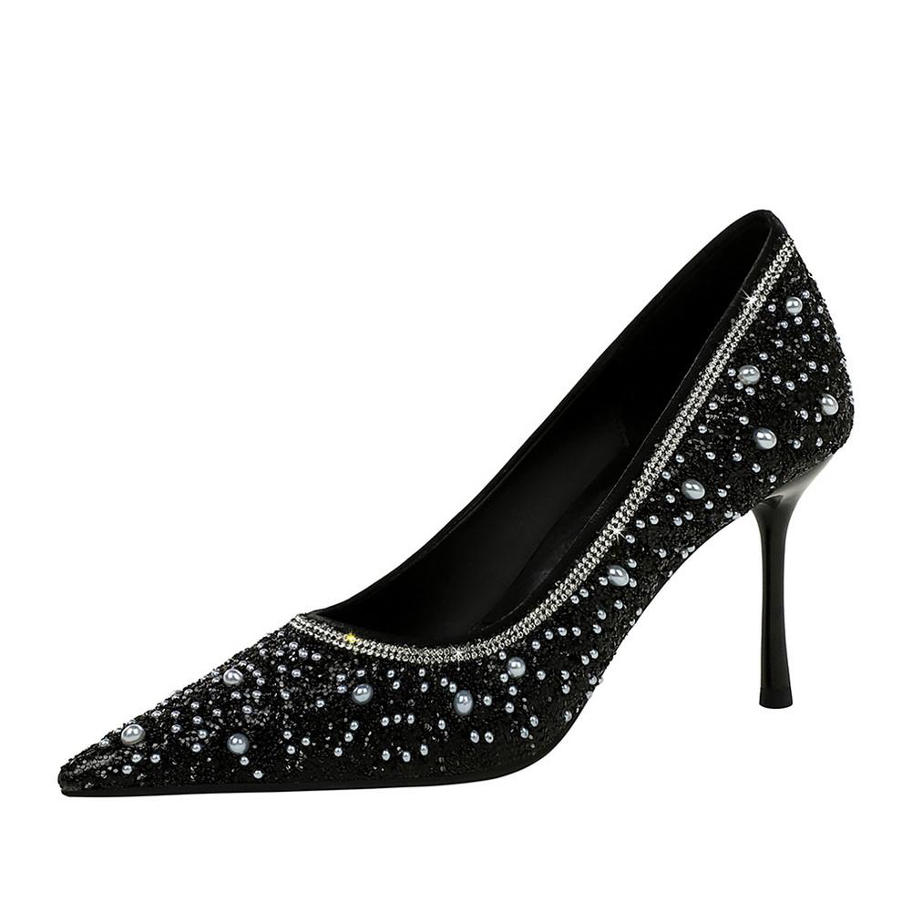 Fashion String Bead Women Pumps Elegant Ladies Thin Heels Wedding Dress Shoes - Natalia Home Fashion