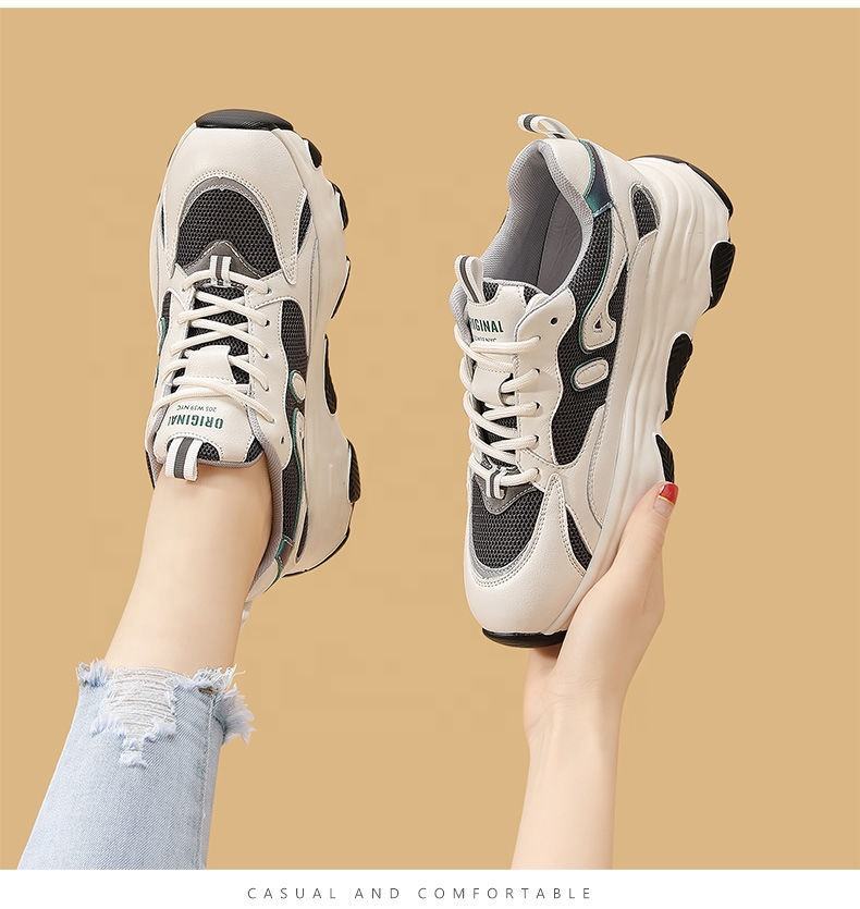 Comfortable Mesh Upper Thick Bottom Women Shoes Fashionable Women's Sport Shoes Breathable Lightweight Slip-Resistant