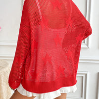Star Shaped Hollow out Knitted Long Sleeve Crew Neck Pullover Top for Women Comfortable Breathable Soft Material
