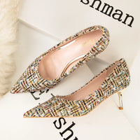 Simple Style New Fashion Sexy Wild Stiletto Metal Heels Pointed Toe Shallow Slim Bling Wedding Women Dress Pumps Shoes
