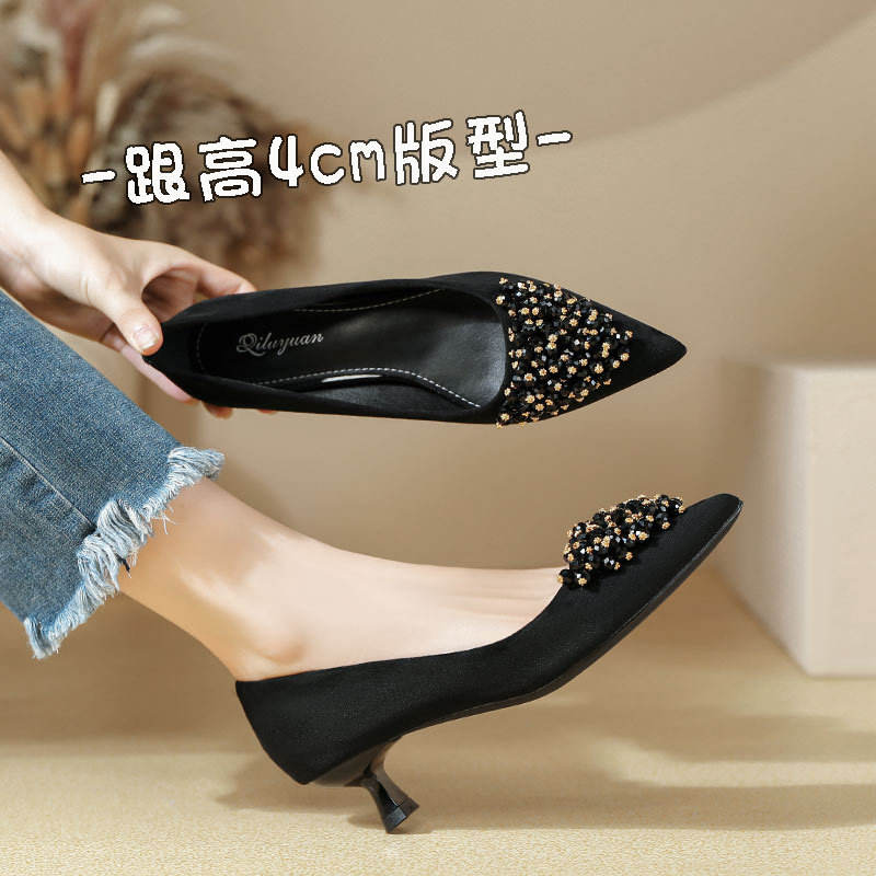 Pointed Toe Thin Heel High Heels Rhinestone Slip-On Commuter Women's Shoes