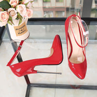 Ultra-thin Super High Heel, pointed Toe, Ankle wrist strap, metal heel sexy women shoes pumps