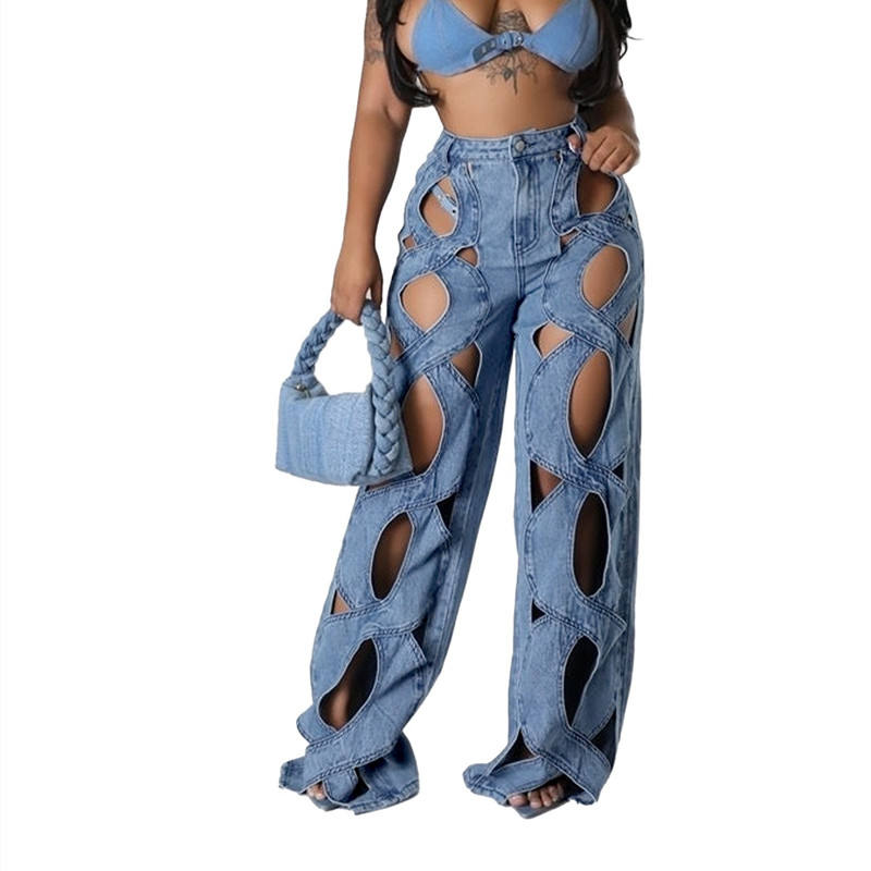Women Vintage Cutout Hollow Out Criss Cross Straight Denim Fashion  High Waist Wide Leg Jeans Trousers Natalia Home Fashion    Natalia Home Fashion