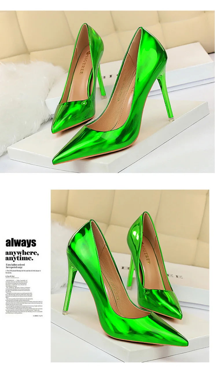 Women 10.5cm High Heels Valentine Pumps Luxury Glossy Stripper Stiletto Wedding Bridal Fetish Shoes