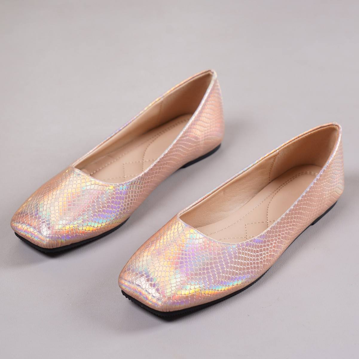 Ladies Ballet Flats Weaving Gold Silver Shoes Pointed Toe Breathable Slip-Ons Summer