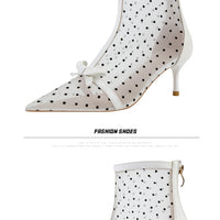 Fashion Women Ankle Boots Pointed Toe Short Pointed Toe Bow Design Thin Low Heels Back Zipper Fashion Boots Air Mesh Boots