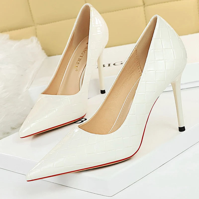 Woven Pattern Woman Pumps Patent Leather Pumps Shoes Women High Heels Lady Stiletto Sexy Party Shoes