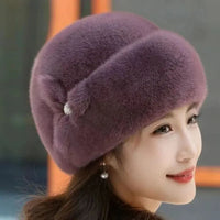 Hat Women's Winter Artificial Mink Hair Top Hat Fashion Leather Warm Hat Fur Bag Cap Natalia Home Fashion    Natalia Home Fashion