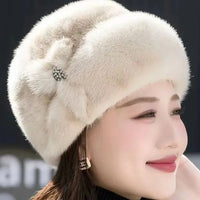 Hat Women's Winter Artificial Mink Hair Top Hat Fashion Leather Warm Hat Fur Bag Cap Natalia Home Fashion   Ivory Natalia Home Fashion