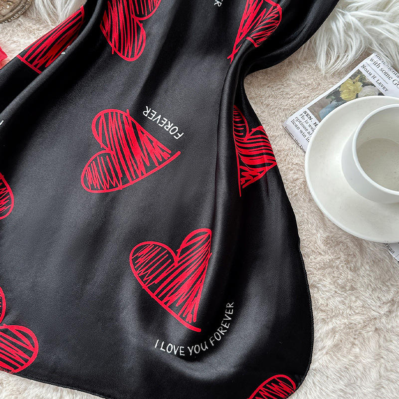 Print Satin Slip Nightdress V Neck Backless Mini Sleep Dress Women Sleepwear Dresses Nightgown