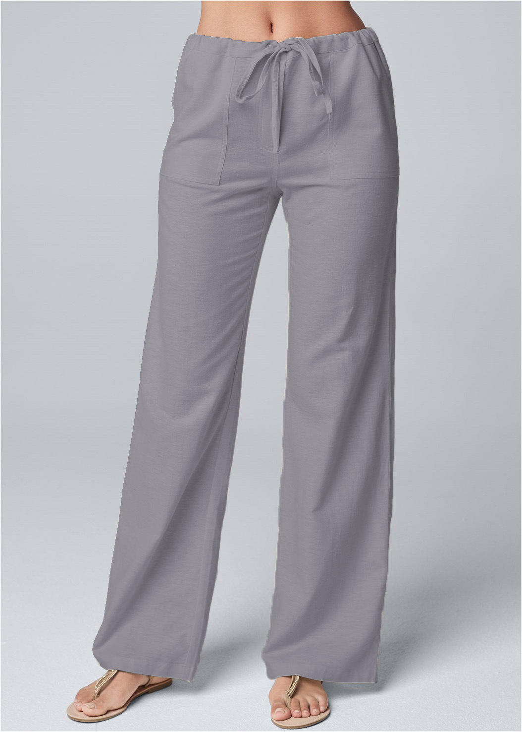 Women Cotton Linen Pants Solid Color Elastic Loose Drawstring Wide-Leg High Waist Trousers Female Stretch Straight Casual Pants
