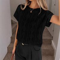Women's Casual Round Neck Jacquard Short Sleeve Top T-shirt Leisure Commute Women Clothing