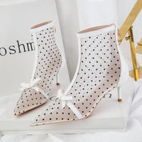 Fashion Women Ankle Boots Pointed Toe Short Pointed Toe Bow Design Thin Low Heels Back Zipper Fashion Boots Air Mesh Boots Natalia Home Fashion    Natalia Home Fashion