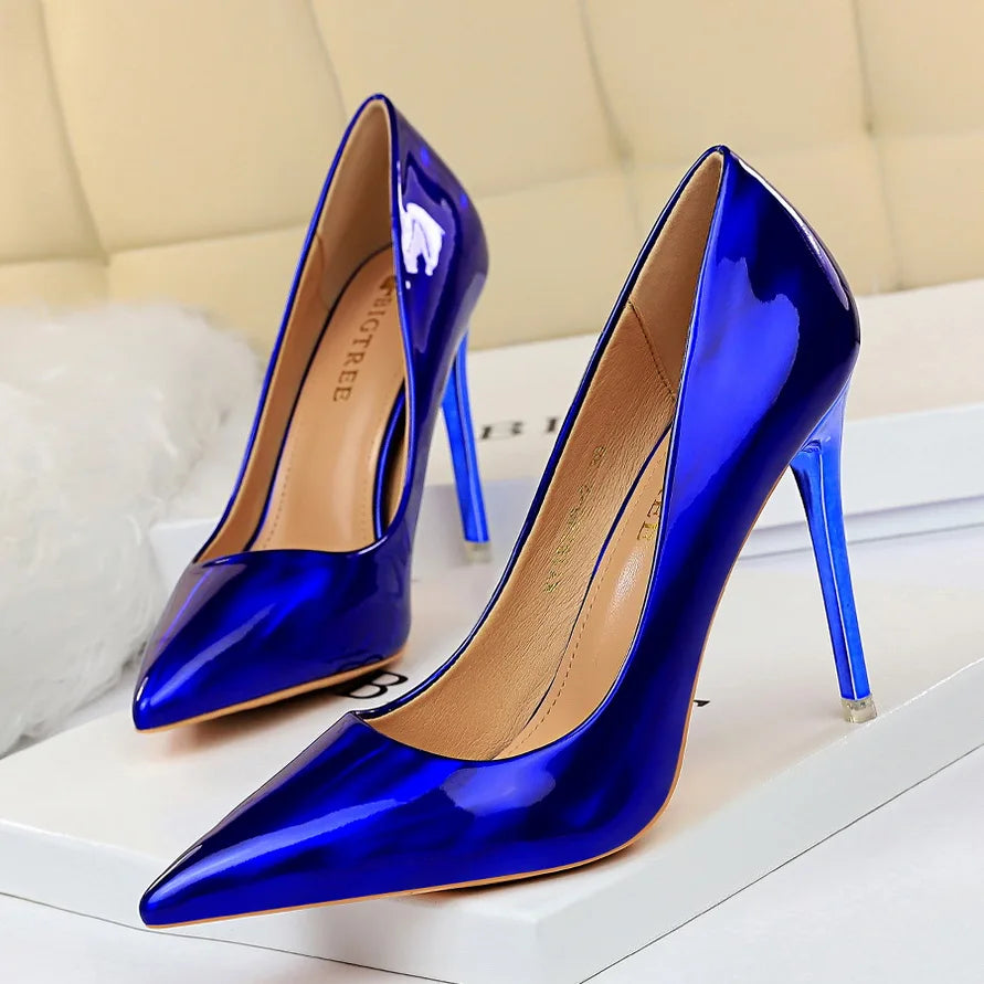 Women 10.5cm High Heels Valentine Pumps Luxury Glossy Stripper Stiletto Wedding Bridal Fetish Shoes